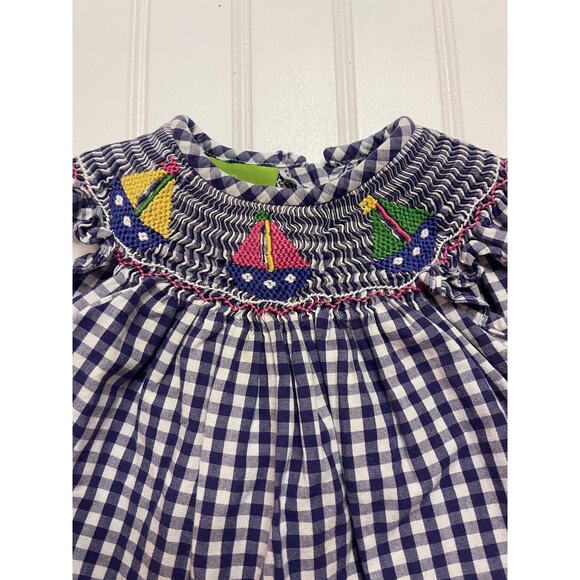 Classic Whimsy Smocked Bubble Sailboats Boutique Preppy Size Girls 6 Months - Picture 2 of 5